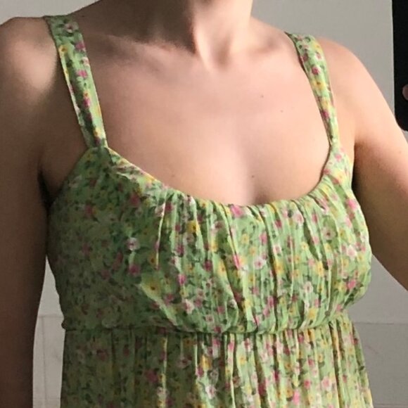 Milk Shop Lime Green Floral Spaghetti Strap Babydoll Summer Top Small - Picture 3 of 13